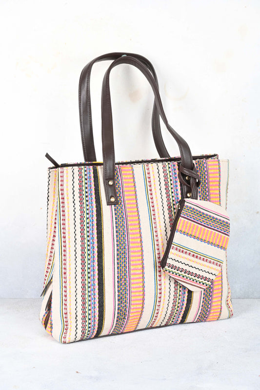 Soft Stripe Three Pocket tote Bag