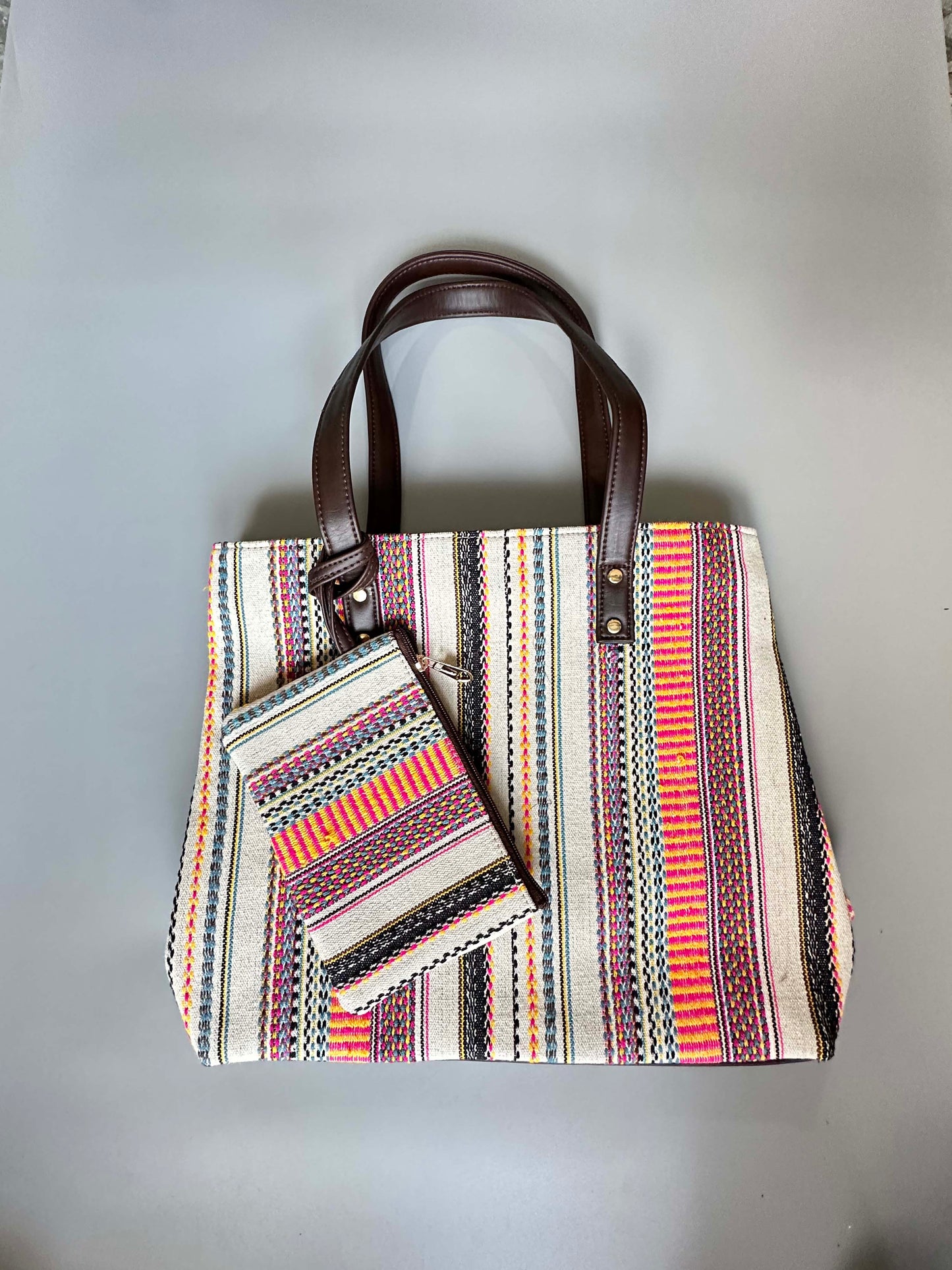 Soft Stripe Three Pocket tote Bag