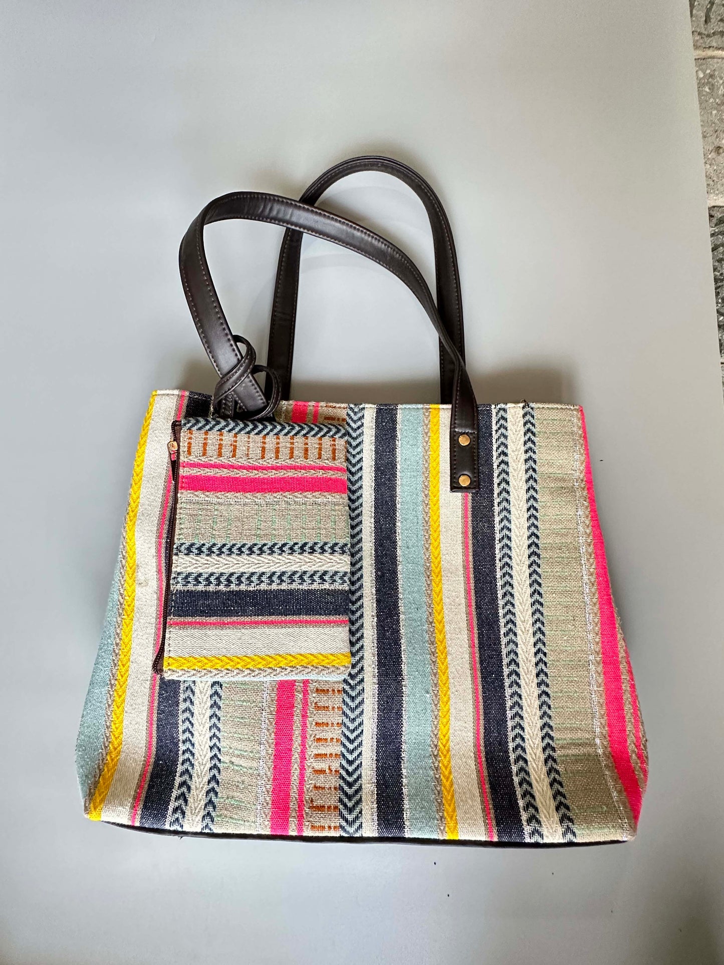 Vibrant Stripe Three Pocket Tote Bag