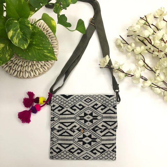 White Black Geometric Square Basic Sling