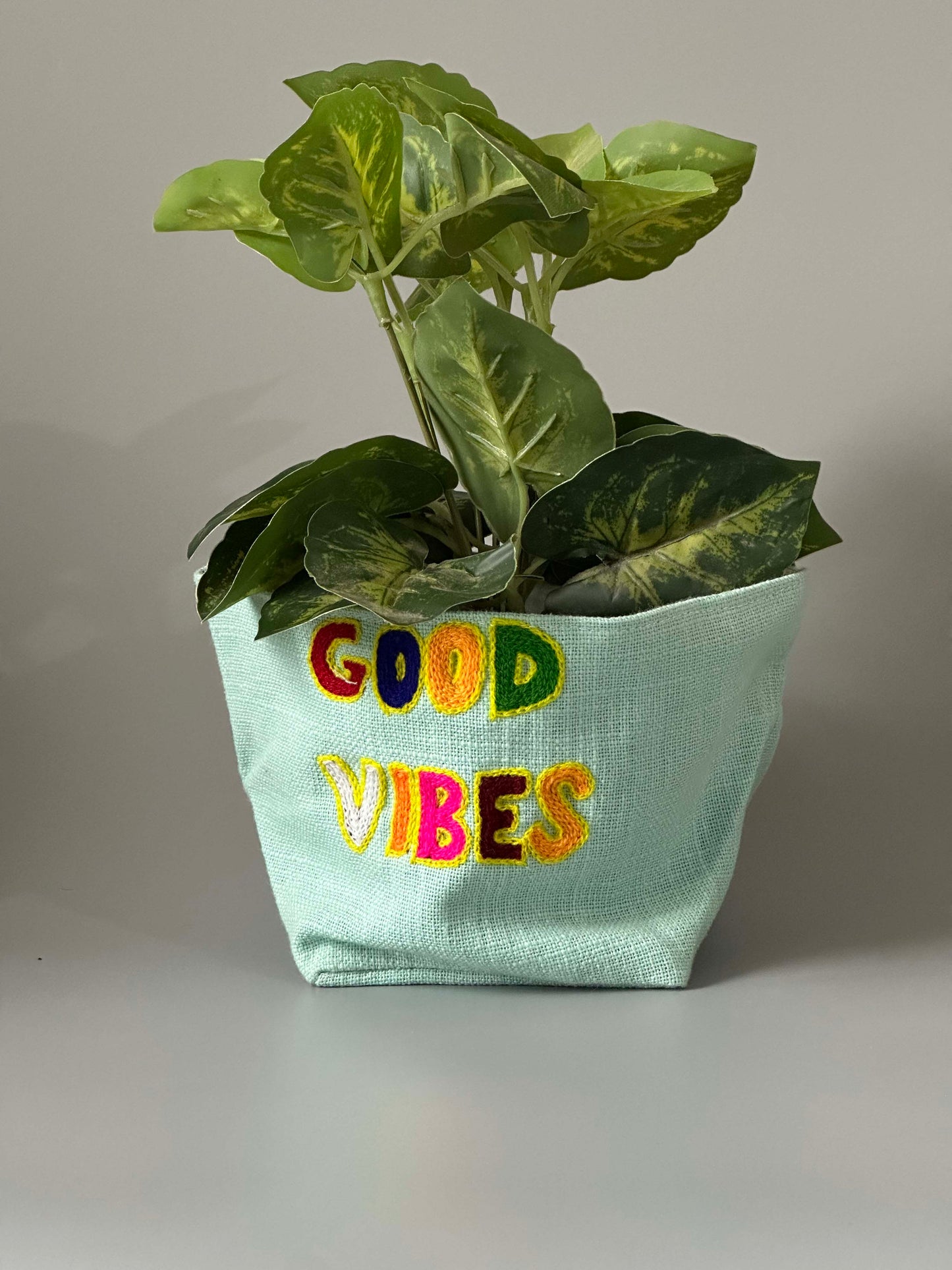 Cyan Good Vibes Happy Planter